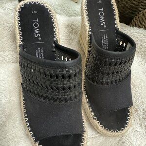 Toms Open Toe Wedge Black Platform Size 7